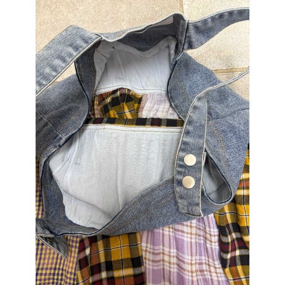 Ces Femme Overall Plaid Denim Long Dress Sz Small Pockets Country Farmgirl Rodeo - Picture 13 of 16